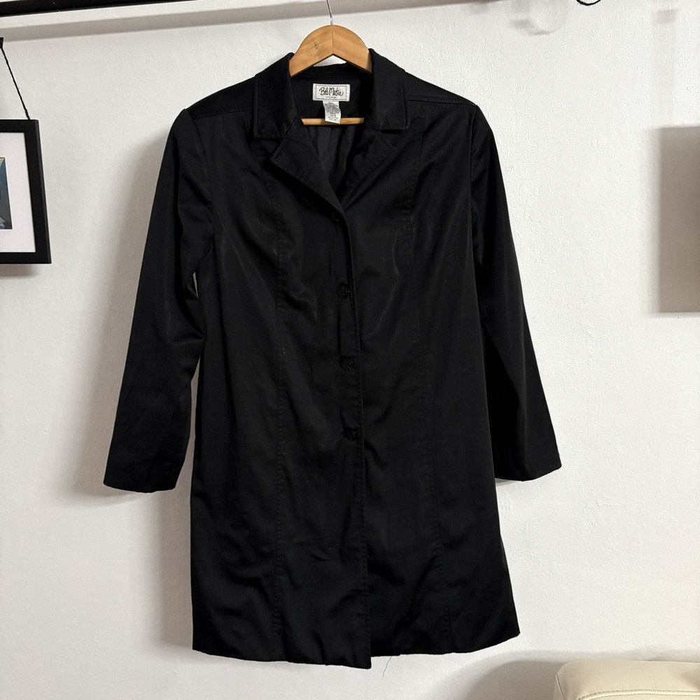 VTG Bob Mackie Studio Trench Coat Button Front Womens Sz 8 Black Pockets Jacket